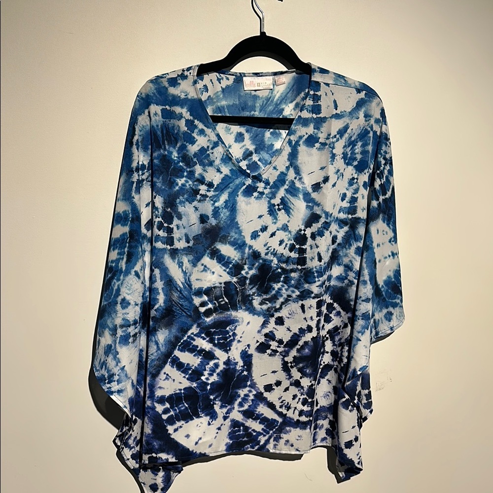 Belle by Kim Gravel Blue and White Asymmetrical Tunic